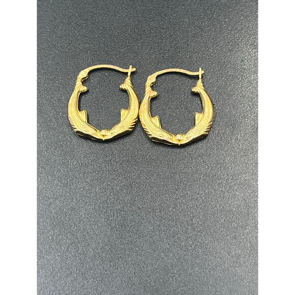 DN 14K Yellow Gold Vintage Kissing Fish Whale Hoop Earrings 1.44 grams - Picture 2 of 12
